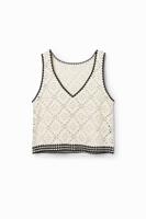 Crochet T-shirt schouderbandjes - WHITE - M