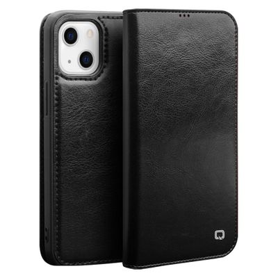 Qialino - lederen luxe bookcase hoes - iPhone 13 Mini - Zwart