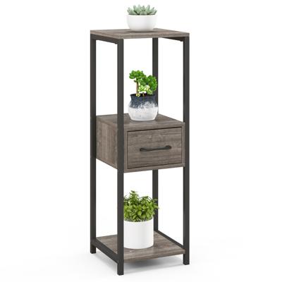Vierkante Plantenstandaard met 3 Niveaus Metalen Plantenstandaard voor Binnen 1 Lade Anti-Kantelsets Zelfdragende Hoekstandaard