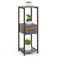 Vierkante Plantenstandaard met 3 Niveaus Metalen Plantenstandaard voor Binnen 1 Lade Anti-Kantelsets Zelfdragende Hoekstandaard
