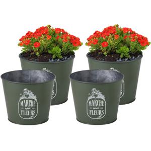 Plantenpot/bloempot voor buiten - 4x - zink - legergroen - D17 x H14 cm