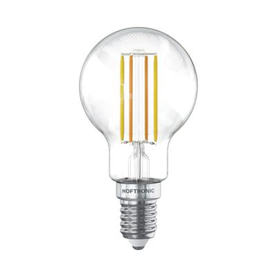 HOFTRONIC SMART Smart WiFi LED Filament lamp - E14 Fitting - 4,9 Watt 470 Lumen - P45 - E14 fitting - Zilveren fitting - 1800-3000K Dimbaar - Smart Gloeilamp