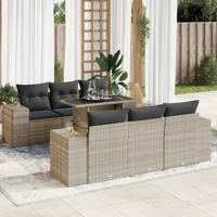 7-delige Loungeset met kussens poly rattan lichtgrijs