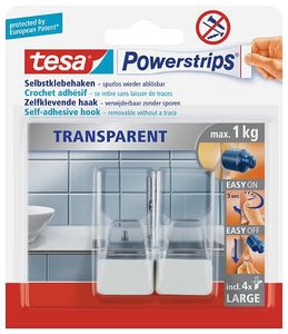 tesa POWERSTRIPS® Zelfklevende haak Large Transparant, Wit Inhoud: 2 stuk(s)