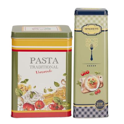 Pasta / spaghetti bewaarblik Nostagia set - groen / blauw - metaal - Italiaans - voorraadblik