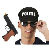 Carnaval verkleed politie agent pet/cap - zwart - pistool/zonnebril - heren/dames - thumbnail