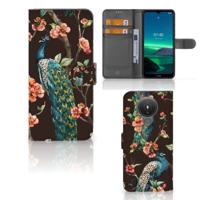 Nokia 1.4 | Telefoonhoesje | Met pasjeshouder | Pauw met Bloemen