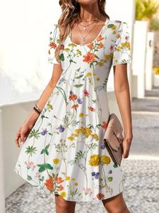 Floral Crew Neck Loose Casual Dress