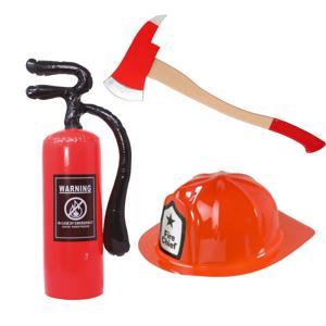 Brandweerman verkleed set - 3 delig - voor volwassenen - helm - gereedschap