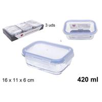 CM Vershoudbakje/lunchbox - luchtdicht - met clips - glas - 16 x 11 x 6 cm - 420 ml