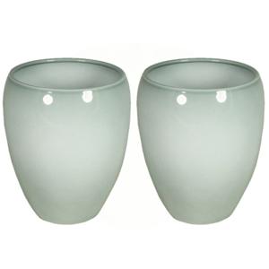 Floran hoge plantenpot - 2x stuks - groen - glanzend - keramiek - 16 x 19 cm - bloempotten
