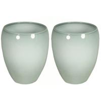 Floran hoge plantenpot - 2x stuks - groen - glanzend - keramiek - 16 x 19 cm - bloempotten