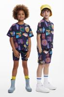 T-shirt met korte mouwen en stempels - BLUE - 11/12