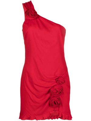 Blumarine robe courte asymétrique à fleurs appliquées - Rouge