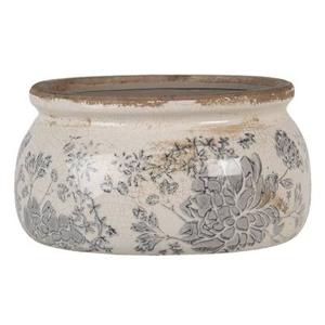Clayre & Eef Bloempot Ø 16x8 cm Grijs Beige Keramiek Rond Bloemen