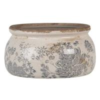 Clayre & Eef Bloempot Ø 16x8 cm Grijs Beige Keramiek Rond Bloemen Clayre & Eef Bloempot Ø 16x8 cm Grijs Beige Keramiek Rond Bloemen