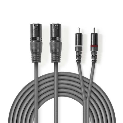Nedis Gebalanceerde Audiokabel | 2x XLR 3-Pins Male naar 2x RCA Male | 1.5 m | 1 stuks - COTH15210GY15 COTH15210GY15
