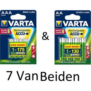 (7 Van Beiden) Varta AA & AAA oplaadbare batterijen Combi aanbieding 800 mAh & 2100 mAh