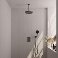 BRAUER Stripe Thermostatische Inbouw Regendouche - 3-weg - rechthoekig - 25cm douchekop - plafondarm - 3-standen handdouche - doucheslang - wandaansluitbocht - gunmetal geborsteld PVD 5-GM-399