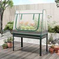 3-In-1 Verhoogd Tuinbed met Kasafdekking en Trellis Metalen Plantenbak op Poten met Drainagegaten voor Klimplanten en Bloemen
