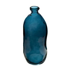 Atmosphera bloemenvaas Organische fles vorm - blauw transparant - glas - H36 x D15 cm