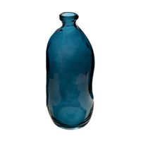 Atmosphera bloemenvaas Organische fles vorm - blauw transparant - glas - H36 x D15 cm