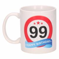 99 jaar Verjaardag koffiemok - cadeau beker - stopbord print - 300 ml - keramiek - wit