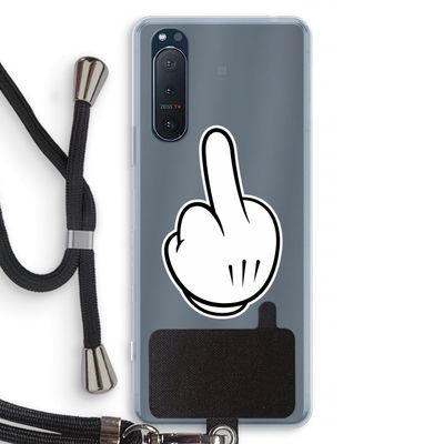 Middle finger white: Sony Xperia 5 II Transparant Hoesje met koord
