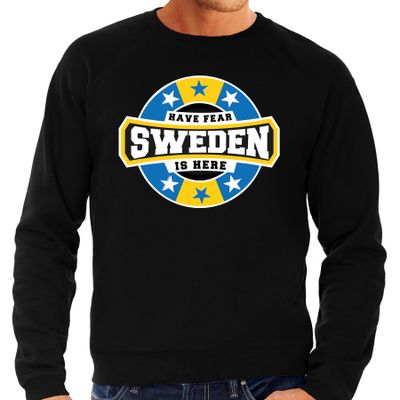 Have fear Sweden is here / Zweden supporter sweater zwart voor heren Have fear Sweden is here / Zweden supporter sweater zwart voor heren