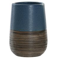 Badkamer tandenborstelhouder / drinkbeker - polystone - marine blauw - 7 x 11 cm   - - thumbnail