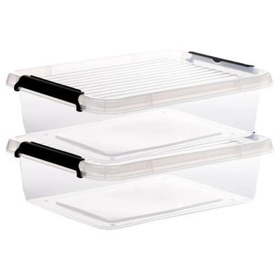 5Five opberg kist met deksel - 2x - Clip Box - 8,5 liter - 39 x 29 x 12 cm - kunststof - transparant