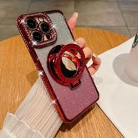 iPhone 15 Pro Max Glam Magnetisch Hybride Hoesje met Spiegel - Rood