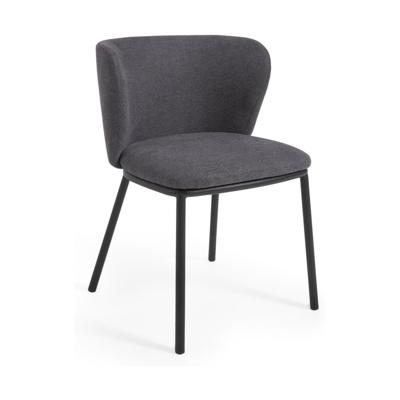 Kave Home Ciselia eetkamerstoel chenille Donkergrijs poot zwart Kave Home Ciselia eetkamerstoel chenille Donkergrijs poot zwart