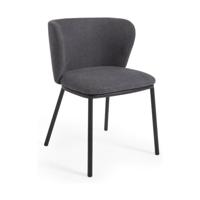 Kave Home Ciselia eetkamerstoel chenille Donkergrijs poot zwart