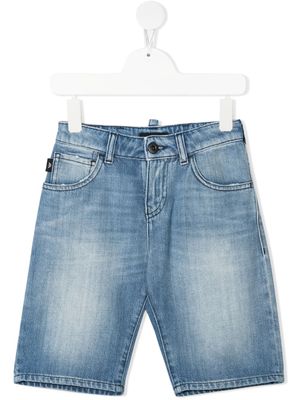 Emporio Armani Kids short en jean à effet délavé - Bleu