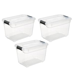 5Five opberg kist met deksel - 3x - Box - 6.5 liter - 29 x 19 x 19 cm - kunststof - transparant