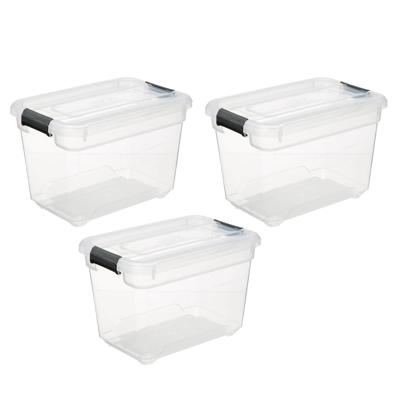 5Five opberg kist met deksel - 3x - Box - 6.5 liter - 29 x 19 x 19 cm - kunststof - transparant