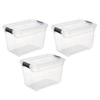 5Five opberg kist met deksel - 3x - Box - 6.5 liter - 29 x 19 x 19 cm - kunststof - transparant