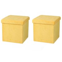 Urban Living Poef/hocker - 2x - opbergbox zit krukje - velvet geel - polyester/mdf - 38 x 38 cm - opvouwbaar - Poefs - thumbnail