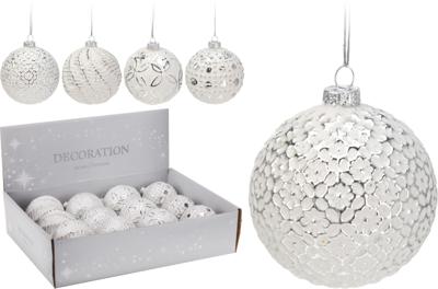 3 stuks! Kerstbal glas 8 cm wit zilver - Nampook