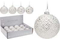3 stuks! Kerstbal glas 8 cm wit zilver - Nampook