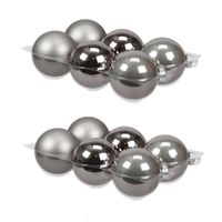 12x stuks glazen kerstballen titanium grijs 8 cm mat/glans - Kerstbal - thumbnail