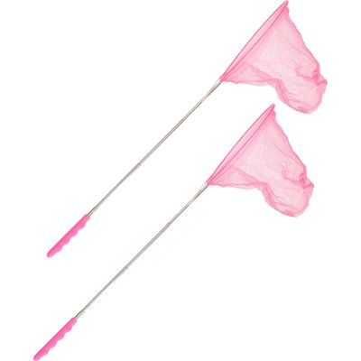 Telescopisch visnet/schepnet - 2x - roze - metaal - 36 tot 67 cm Telescopisch visnet/schepnet - 2x - roze - metaal - 36 tot 67 cm