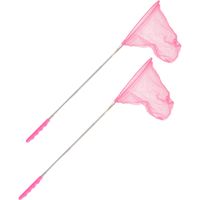 Telescopisch visnet/schepnet - 2x - roze - metaal - 36 tot 67 cm - thumbnail