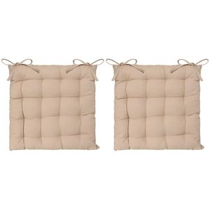 Atmosphera Stoelkussen - 2x - beige - katoen - 38 x 6 cm - zitkussen - tuinstoelkussens