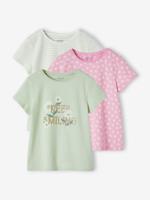Set van 3 verschillende T-shirts voor meisjes met iriserende details saliegroen
