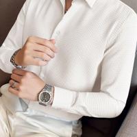 Bon&Bon Men's Waffle Knit Shirt - Black Long Sleeve Button Front Apricot / S