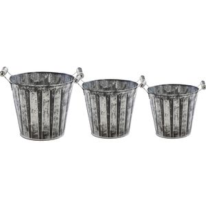 Emmer/plantenpot/bloempot - set van 3x stuks - zink - antraciet/grijs