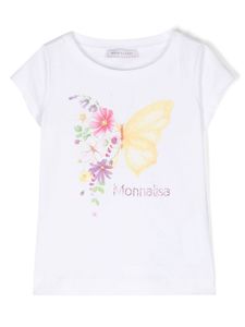 Monnalisa t-shirt fleuri à logo strassé - Blanc