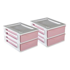 Ladeblokje/bureau organizer 2x grote lades - wit/roze - L26 x B35 x H20 cm - kunststof